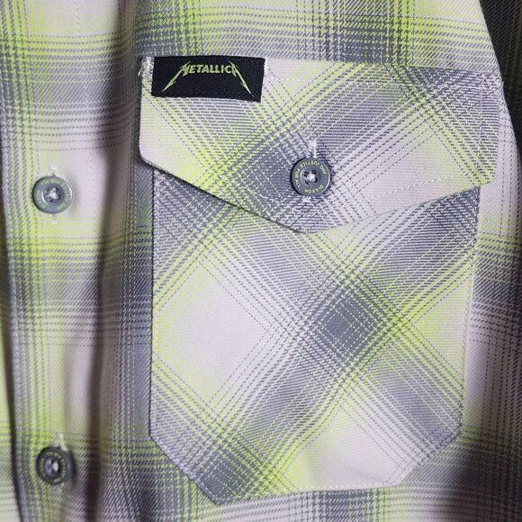 Dixxon Flannel Shirt Mens XL Gray Green Plaid Metallica And Justice For All - Picture 3 of 10